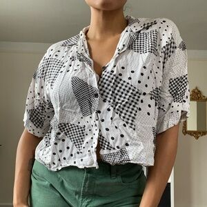 Vintage Mixed Print Box Fit Button Up